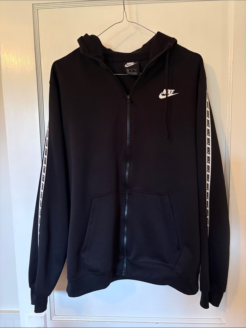 Nike Black Full-Zip Hooded Track Jacket with Branded Sleeve Tape